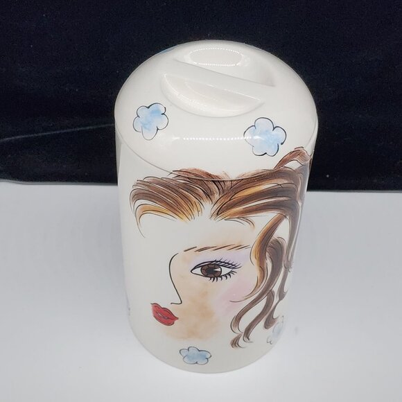 Atmosphere Lady Ceramic Canister Lady Face & Blue Flowers by Cheryl Thompson - Picture 3 of 8